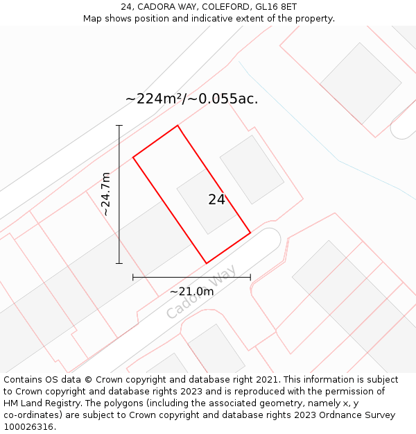 24, CADORA WAY, COLEFORD, GL16 8ET: Plot and title map