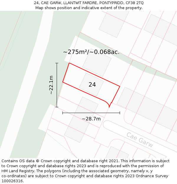 24, CAE GARW, LLANTWIT FARDRE, PONTYPRIDD, CF38 2TQ: Plot and title map