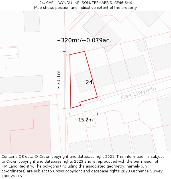 24, CAE LLWYNDU, NELSON, TREHARRIS, CF46 6HX: Plot and title map