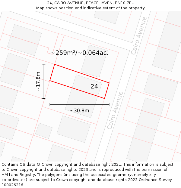 24, CAIRO AVENUE, PEACEHAVEN, BN10 7PU: Plot and title map