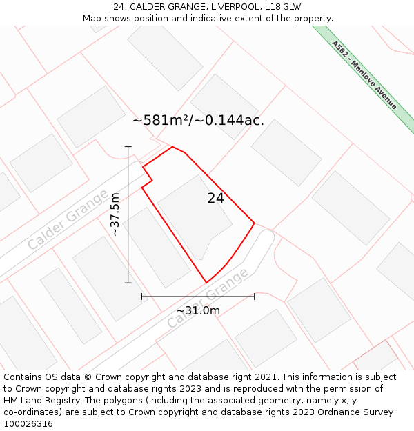 24, CALDER GRANGE, LIVERPOOL, L18 3LW: Plot and title map