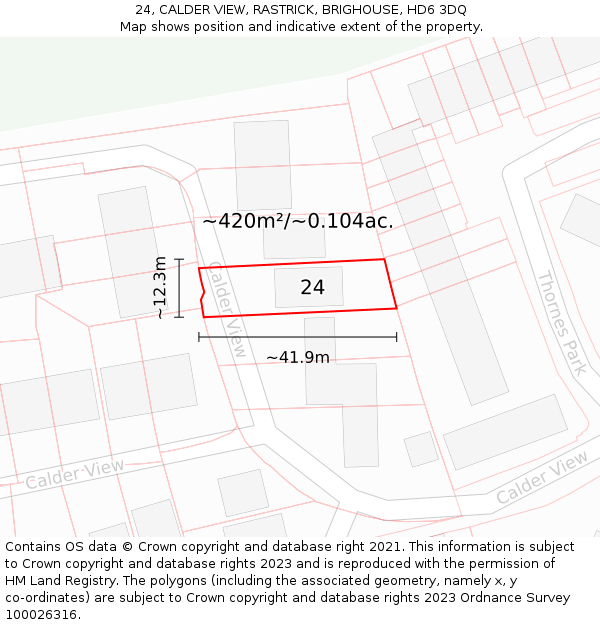 24, CALDER VIEW, RASTRICK, BRIGHOUSE, HD6 3DQ: Plot and title map