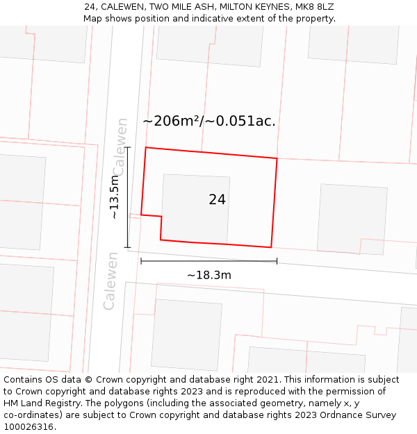 24, CALEWEN, TWO MILE ASH, MILTON KEYNES, MK8 8LZ: Plot and title map