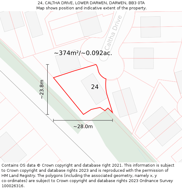 24, CALTHA DRIVE, LOWER DARWEN, DARWEN, BB3 0TA: Plot and title map