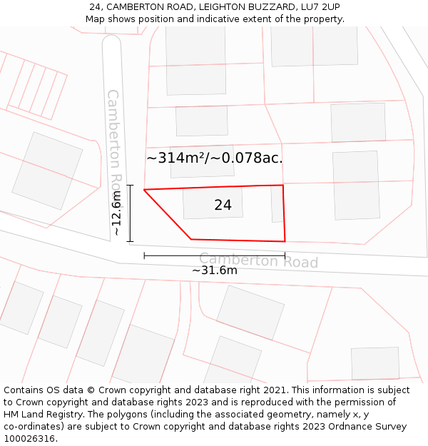 24, CAMBERTON ROAD, LEIGHTON BUZZARD, LU7 2UP: Plot and title map