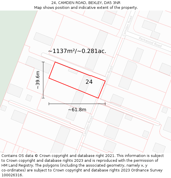 24, CAMDEN ROAD, BEXLEY, DA5 3NR: Plot and title map