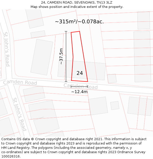 24, CAMDEN ROAD, SEVENOAKS, TN13 3LZ: Plot and title map