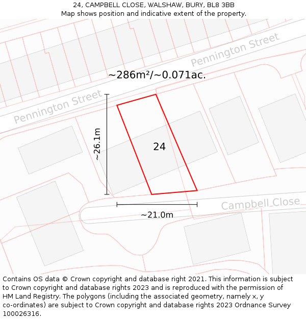 24, CAMPBELL CLOSE, WALSHAW, BURY, BL8 3BB: Plot and title map