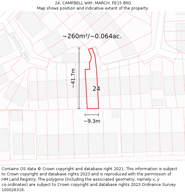 24, CAMPBELL WAY, MARCH, PE15 8RG: Plot and title map