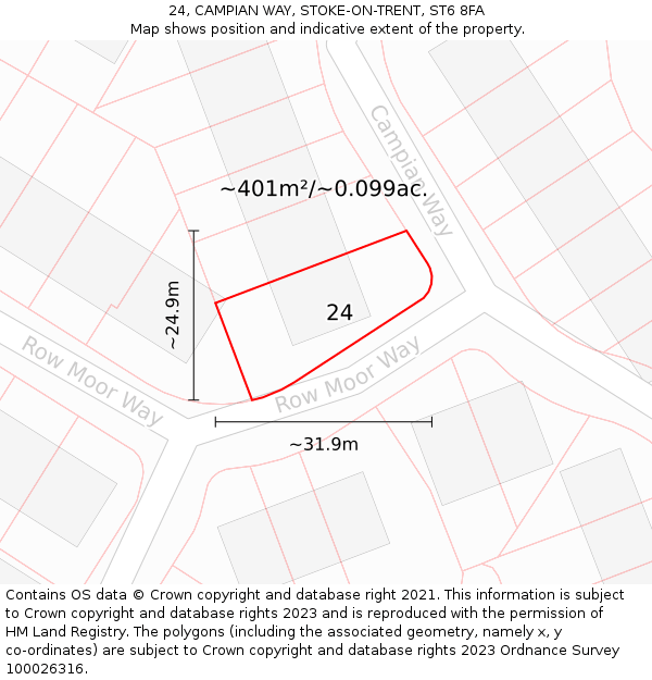 24, CAMPIAN WAY, STOKE-ON-TRENT, ST6 8FA: Plot and title map