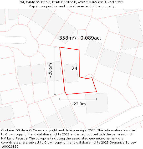 24, CAMPION DRIVE, FEATHERSTONE, WOLVERHAMPTON, WV10 7SS: Plot and title map