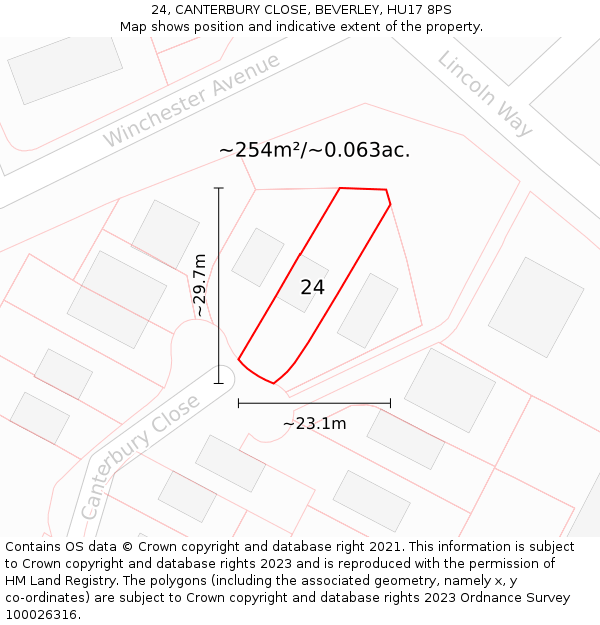 24, CANTERBURY CLOSE, BEVERLEY, HU17 8PS: Plot and title map