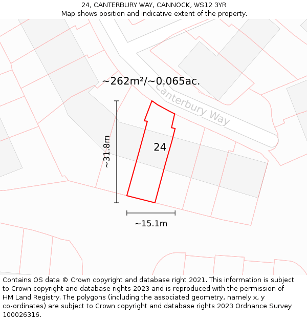 24, CANTERBURY WAY, CANNOCK, WS12 3YR: Plot and title map