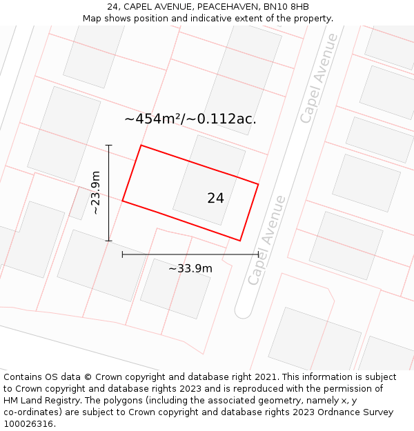 24, CAPEL AVENUE, PEACEHAVEN, BN10 8HB: Plot and title map