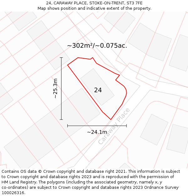 24, CARAWAY PLACE, STOKE-ON-TRENT, ST3 7FE: Plot and title map