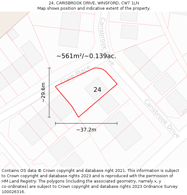 24, CARISBROOK DRIVE, WINSFORD, CW7 1LN: Plot and title map