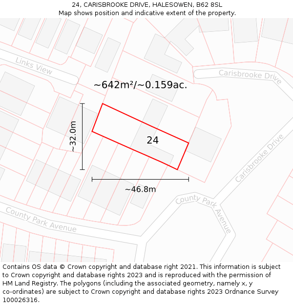 24, CARISBROOKE DRIVE, HALESOWEN, B62 8SL: Plot and title map