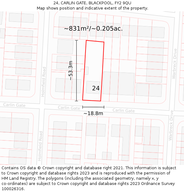 24, CARLIN GATE, BLACKPOOL, FY2 9QU: Plot and title map