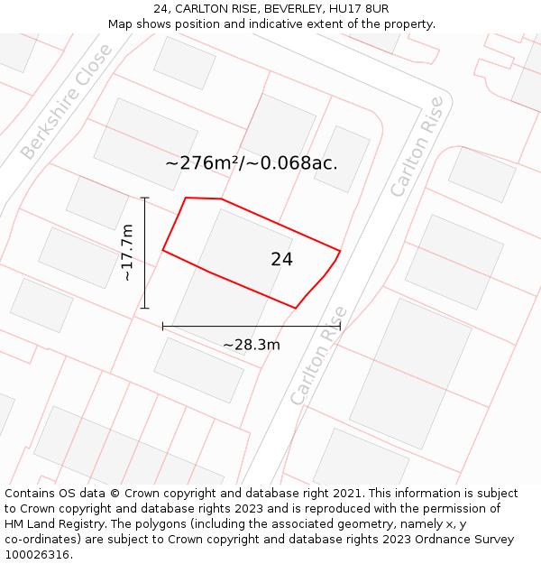 24, CARLTON RISE, BEVERLEY, HU17 8UR: Plot and title map