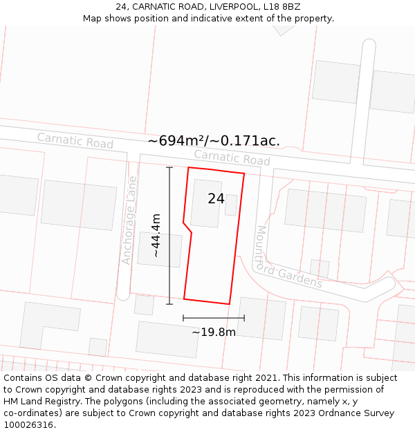 24, CARNATIC ROAD, LIVERPOOL, L18 8BZ: Plot and title map