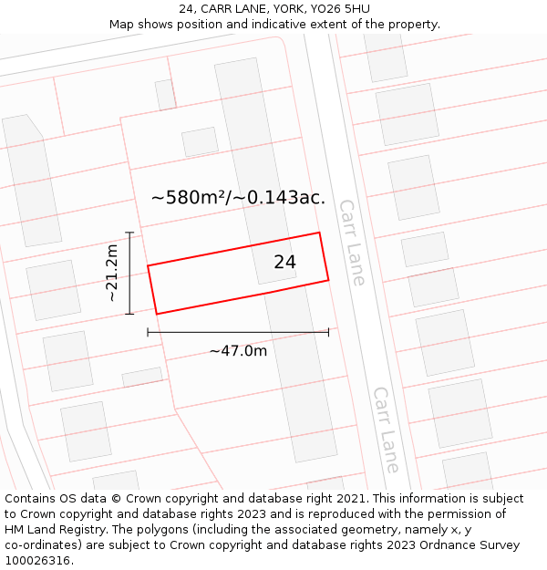 24, CARR LANE, YORK, YO26 5HU: Plot and title map