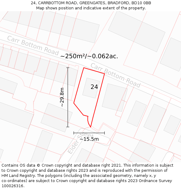 24, CARRBOTTOM ROAD, GREENGATES, BRADFORD, BD10 0BB: Plot and title map