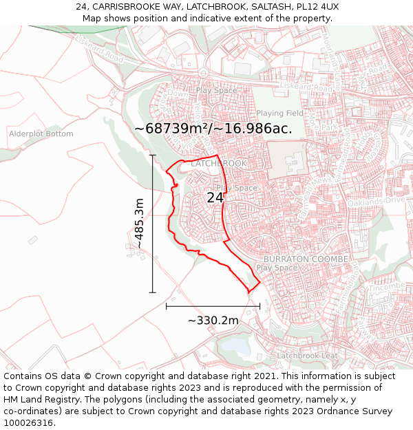 24, CARRISBROOKE WAY, LATCHBROOK, SALTASH, PL12 4UX: Plot and title map