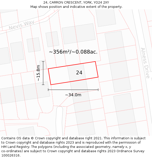 24, CARRON CRESCENT, YORK, YO24 2XY: Plot and title map