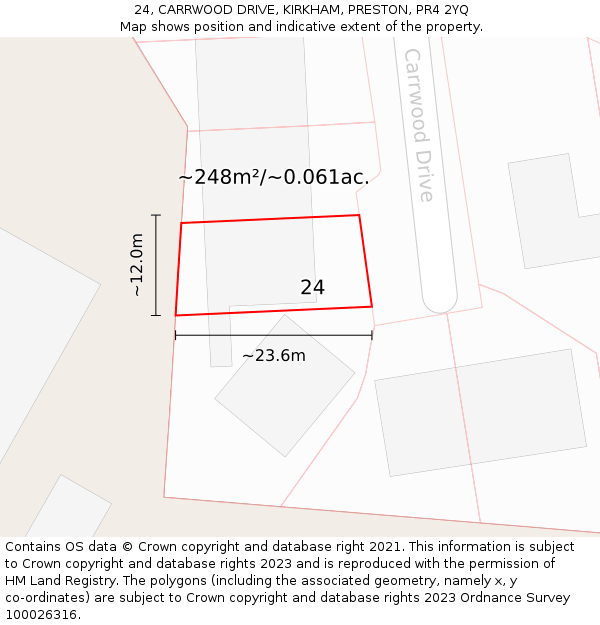 24, CARRWOOD DRIVE, KIRKHAM, PRESTON, PR4 2YQ: Plot and title map