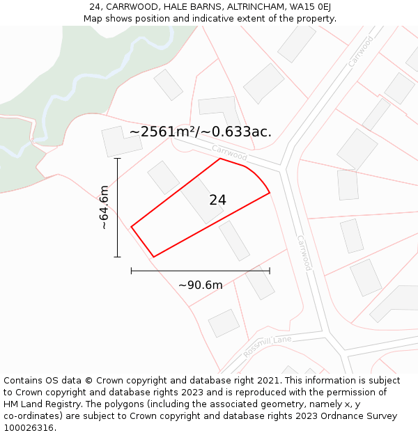 24, CARRWOOD, HALE BARNS, ALTRINCHAM, WA15 0EJ: Plot and title map