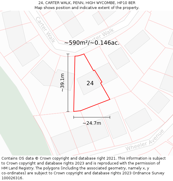24, CARTER WALK, PENN, HIGH WYCOMBE, HP10 8ER: Plot and title map