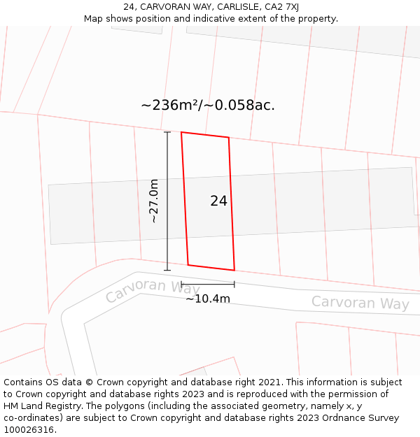 24, CARVORAN WAY, CARLISLE, CA2 7XJ: Plot and title map