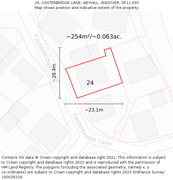 24, CASTERBRIDGE LANE, WEYHILL, ANDOVER, SP11 0SY: Plot and title map