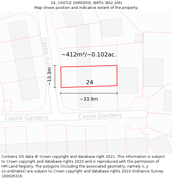 24, CASTLE GARDENS, BATH, BA2 2AN: Plot and title map