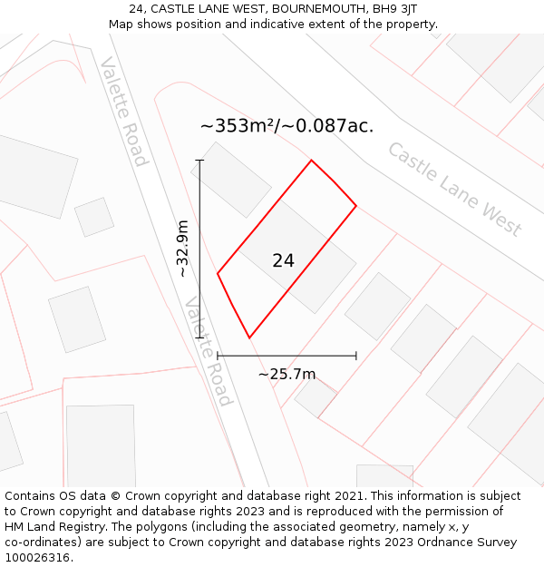 24, CASTLE LANE WEST, BOURNEMOUTH, BH9 3JT: Plot and title map