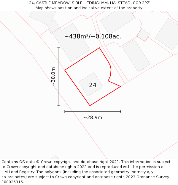 24, CASTLE MEADOW, SIBLE HEDINGHAM, HALSTEAD, CO9 3PZ: Plot and title map