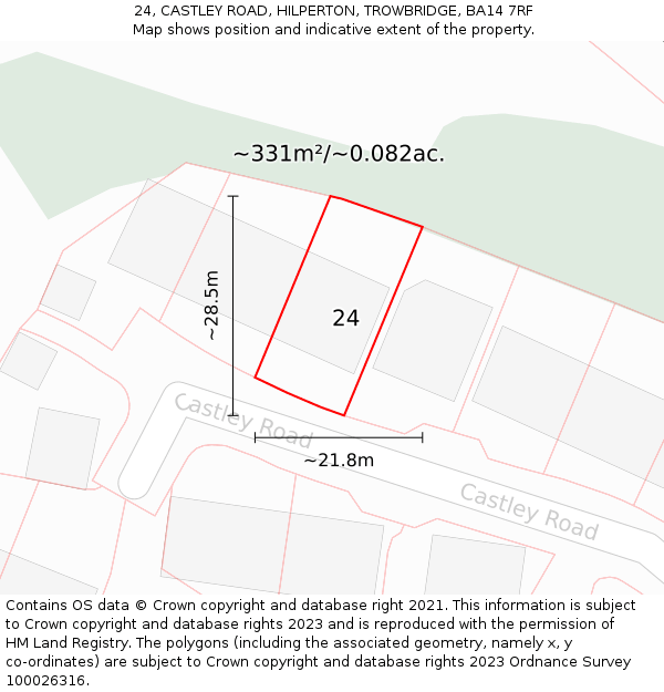 24, CASTLEY ROAD, HILPERTON, TROWBRIDGE, BA14 7RF: Plot and title map