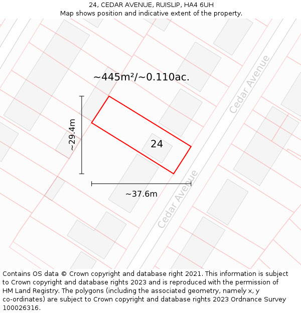 24, CEDAR AVENUE, RUISLIP, HA4 6UH: Plot and title map