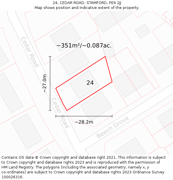 24, CEDAR ROAD, STAMFORD, PE9 2JJ: Plot and title map