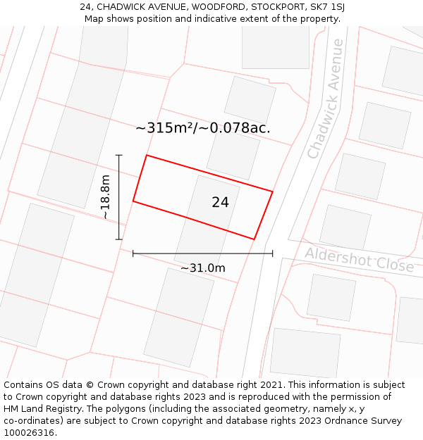 24, CHADWICK AVENUE, WOODFORD, STOCKPORT, SK7 1SJ: Plot and title map