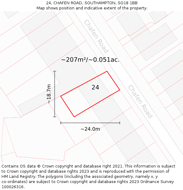 24, CHAFEN ROAD, SOUTHAMPTON, SO18 1BB: Plot and title map