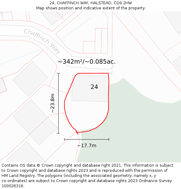 24, CHAFFINCH WAY, HALSTEAD, CO9 2HW: Plot and title map