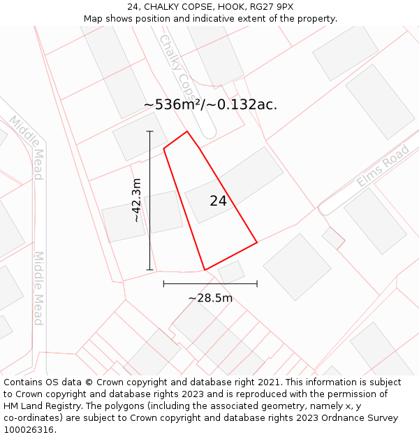 24, CHALKY COPSE, HOOK, RG27 9PX: Plot and title map