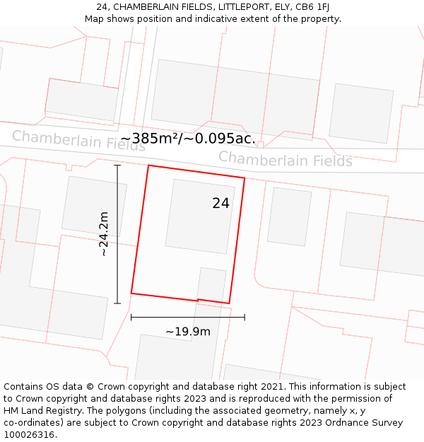 24, CHAMBERLAIN FIELDS, LITTLEPORT, ELY, CB6 1FJ: Plot and title map