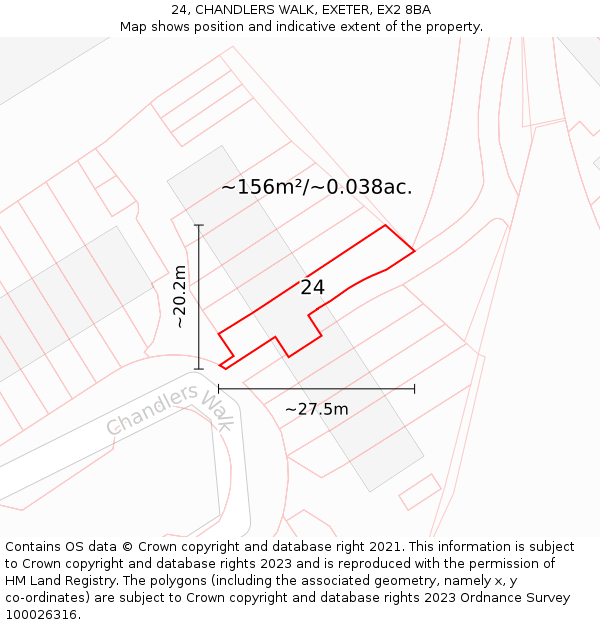 24, CHANDLERS WALK, EXETER, EX2 8BA: Plot and title map