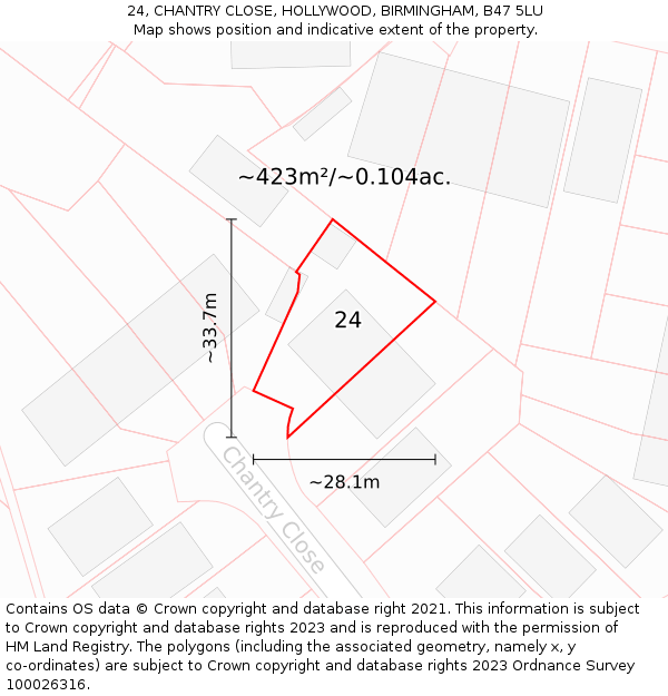 24, CHANTRY CLOSE, HOLLYWOOD, BIRMINGHAM, B47 5LU: Plot and title map