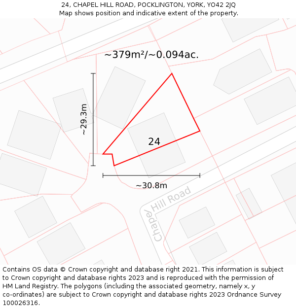 24, CHAPEL HILL ROAD, POCKLINGTON, YORK, YO42 2JQ: Plot and title map