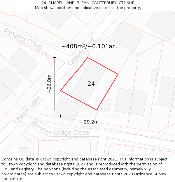 24, CHAPEL LANE, BLEAN, CANTERBURY, CT2 9HE: Plot and title map