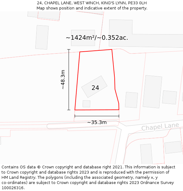 24, CHAPEL LANE, WEST WINCH, KING'S LYNN, PE33 0LH: Plot and title map