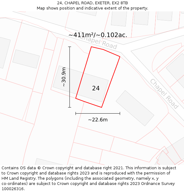 24, CHAPEL ROAD, EXETER, EX2 8TB: Plot and title map